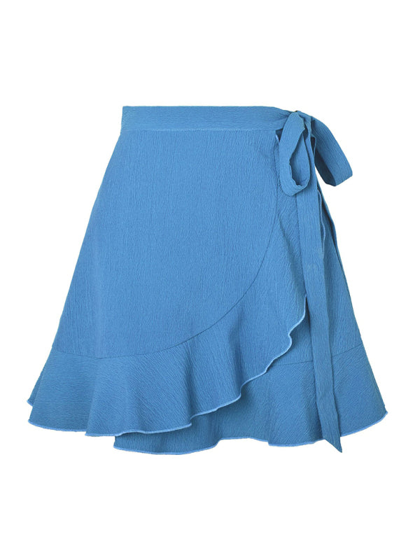 Blue Zone Planet | One Piece Tie Skirt High Waist Solid Ruffle Mini Skirt BLUE ZONE PLANET