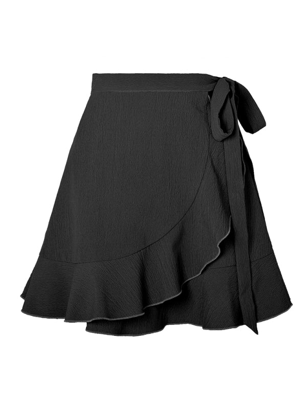 Blue Zone Planet | One Piece Tie Skirt High Waist Solid Ruffle Mini Skirt BLUE ZONE PLANET