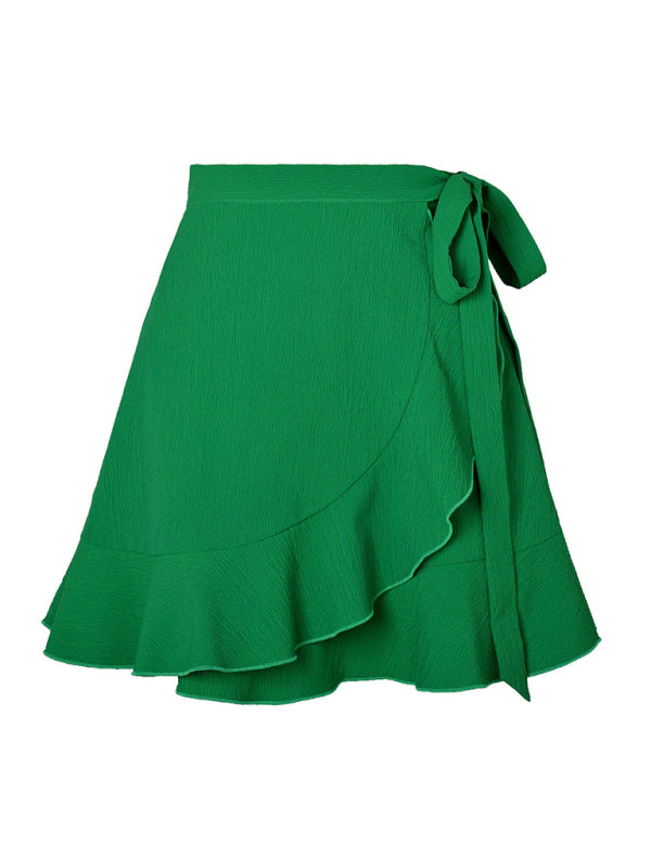 Blue Zone Planet | One Piece Tie Skirt High Waist Solid Ruffle Mini Skirt BLUE ZONE PLANET