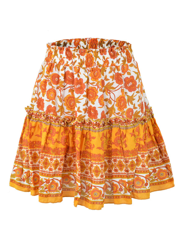 Printed Skirt Bohemian Ethnic Ruffle Skirt kakaclo