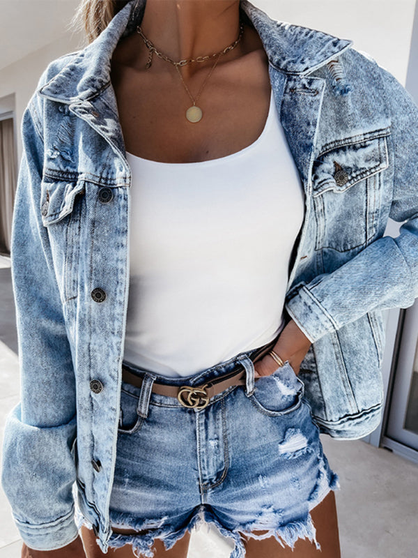 Blue Zone Planet | High Waist Ripped Ladies Denim Shorts Washed Tassel Slim Slim Hot Pants BLUE ZONE PLANET