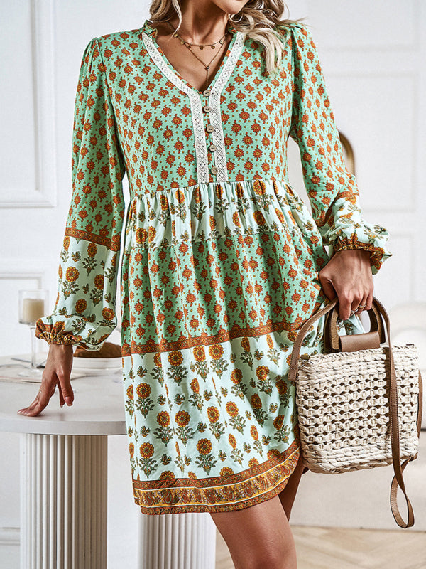 Blue Zone Planet | Holiday Loose Positioning Print Bohemian Midi Dress BLUE ZONE PLANET