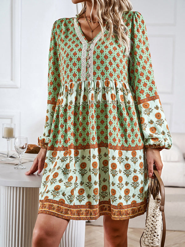 Blue Zone Planet | Holiday Loose Positioning Print Bohemian Midi Dress BLUE ZONE PLANET