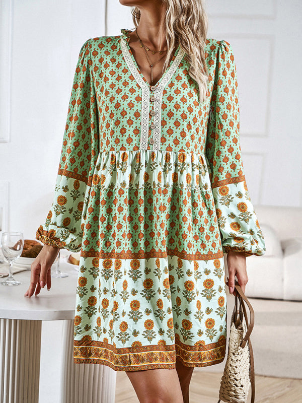 Blue Zone Planet | Holiday Loose Positioning Print Bohemian Midi Dress BLUE ZONE PLANET