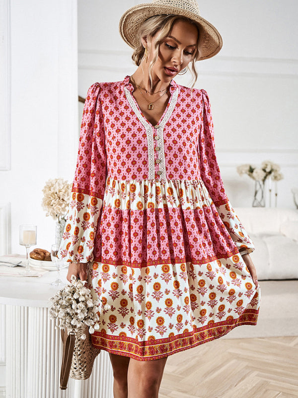 Blue Zone Planet | Holiday Loose Positioning Print Bohemian Midi Dress BLUE ZONE PLANET