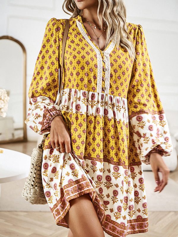 Blue Zone Planet | Holiday Loose Positioning Print Bohemian Midi Dress BLUE ZONE PLANET
