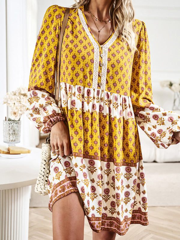 Blue Zone Planet | Holiday Loose Positioning Print Bohemian Midi Dress BLUE ZONE PLANET