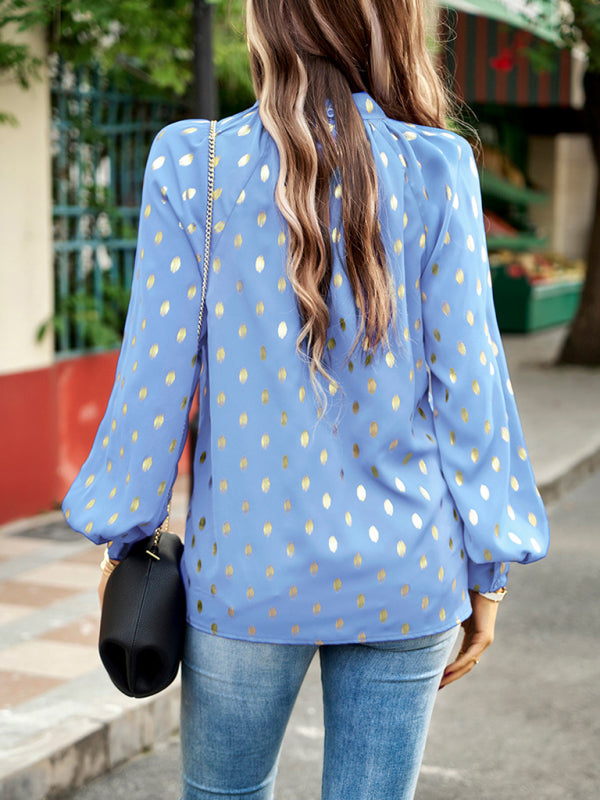 Gold Dot Print Temperament commuting polka dot blouse kakaclo