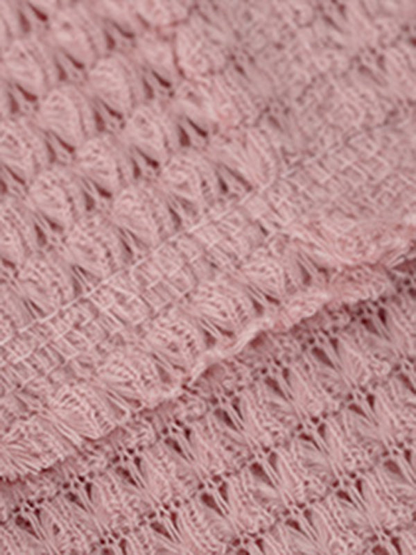 Blue Zone Planet |  V Neck Patch Pocket Loose Waffle Long Sleeve Top BLUE ZONE PLANET