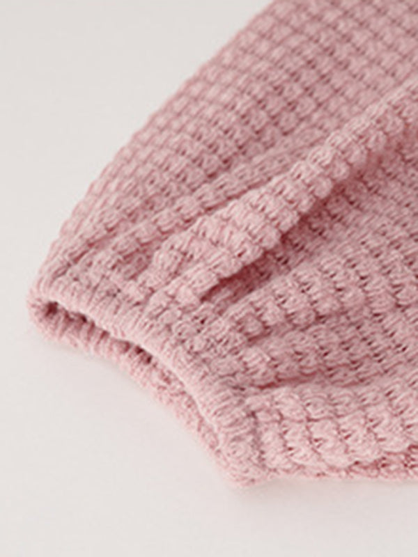 Blue Zone Planet |  V Neck Patch Pocket Loose Waffle Long Sleeve Top BLUE ZONE PLANET