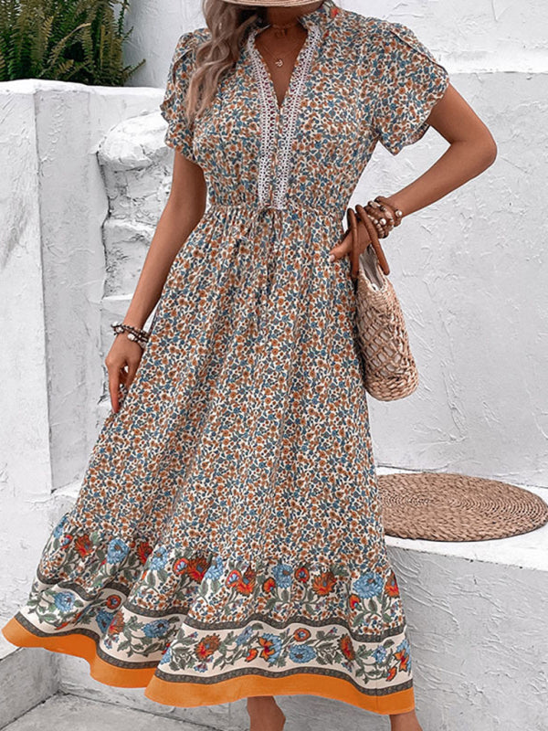 Blue Zone Planet | ethnic style V-neck floral dress BLUE ZONE PLANET