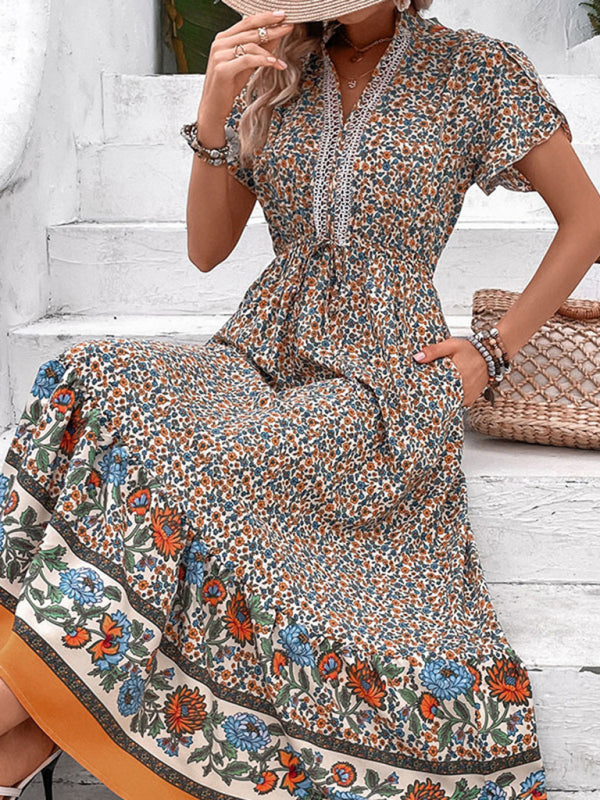 Blue Zone Planet | ethnic style V-neck floral dress BLUE ZONE PLANET