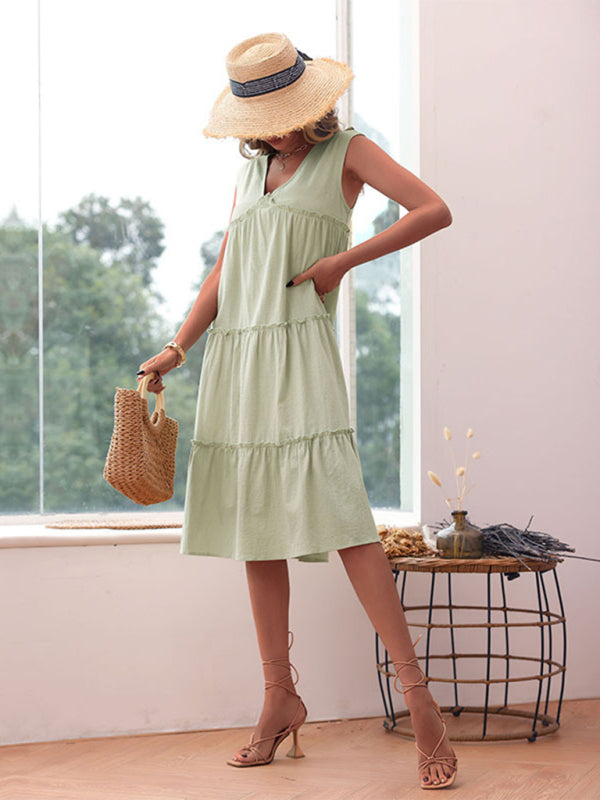 Blue Zone Planet | elegant solid color sleeveless dress BLUE ZONE PLANET