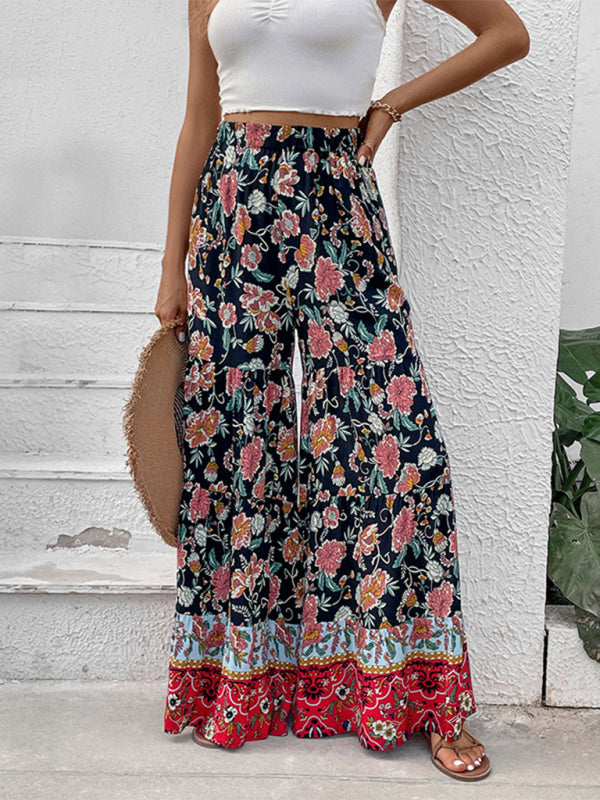 Bohemian Floral Flared Wide-Leg Pants BLUE ZONE PLANET