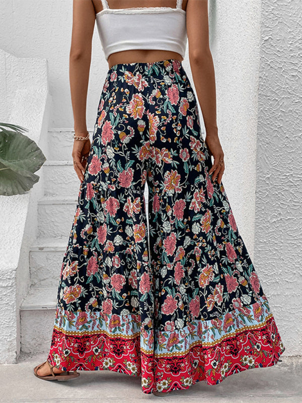 Bohemian Floral Flared Wide-Leg Pants BLUE ZONE PLANET