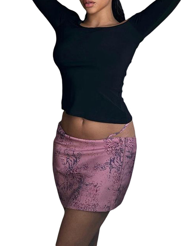 Long-Sleeved Round Neck One Shoulder Side Slit T-shirt kakaclo