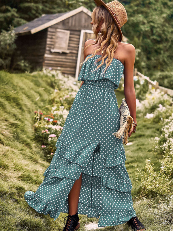 New one-shoulder wave point slit sexy dress BLUE ZONE PLANET
