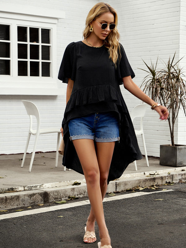 Blue Zone Planet | quality elegant ruffled short-sleeved top BLUE ZONE PLANET