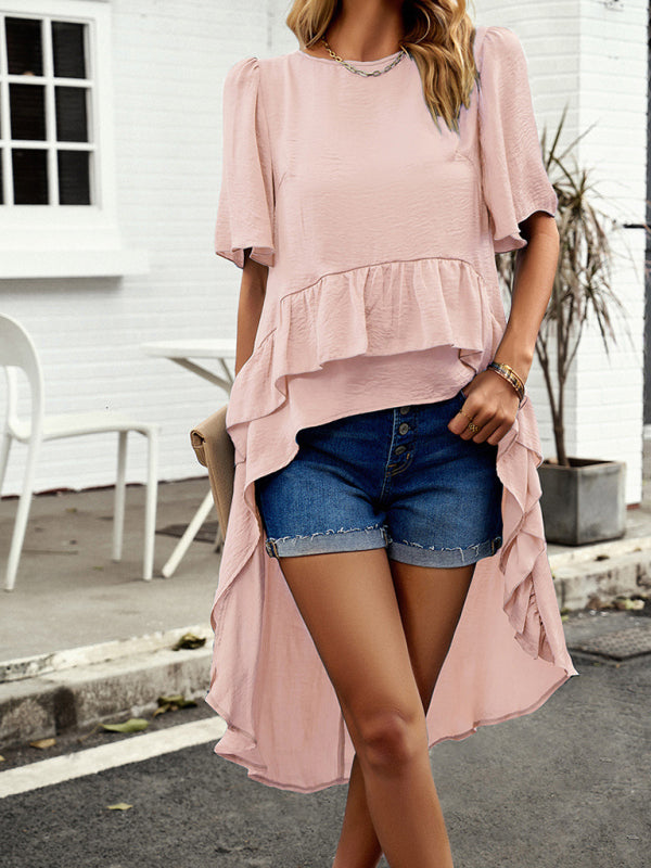 Blue Zone Planet | quality elegant ruffled short-sleeved top BLUE ZONE PLANET