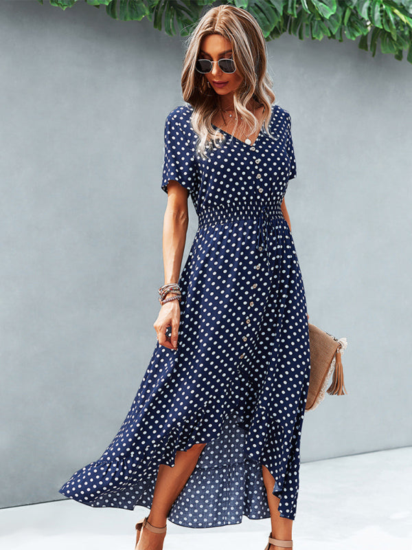 Polka Dot Skirt Front Short Back Long Middle Length Swing Skirt Dress kakaclo