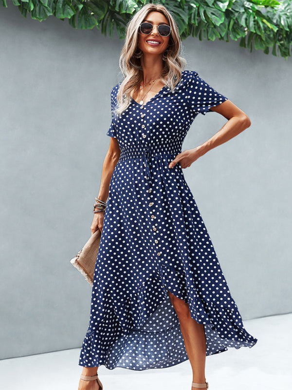 Polka Dot Skirt Front Short Back Long Middle Length Swing Skirt Dress kakaclo
