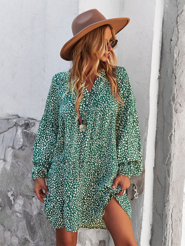 Blue Zone Planet | Leopard Print Long Sleeve Holiday Dress BLUE ZONE PLANET