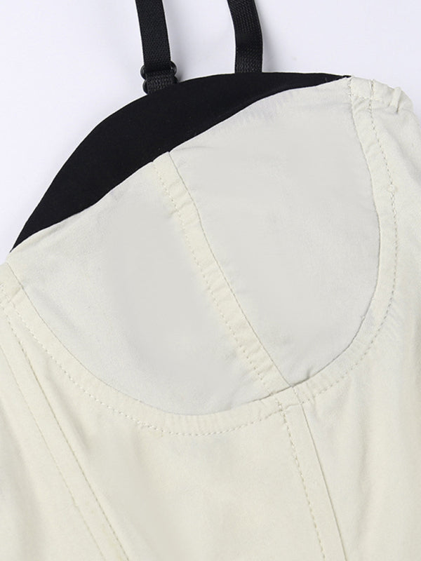 Blue Zone Planet | Contrasting Color Edge Tunic Camisole Top Versatile Spice Girl Vest kakaclo