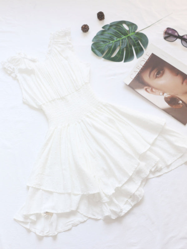 Blue Zone Planet | Wood ear side pleated sleeves waist tight irregular hem cake skirt dress BLUE ZONE PLANET