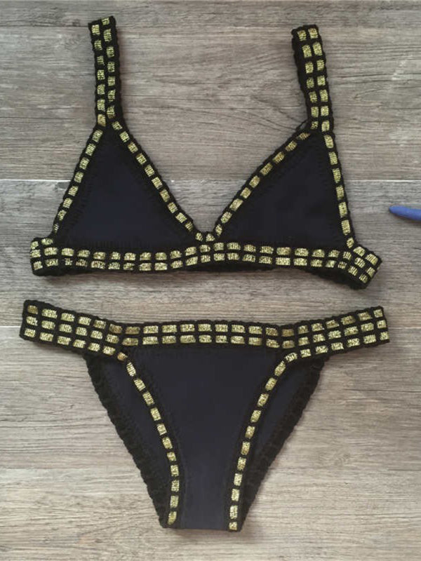 Hand Crocheted Bikini Knit Panel Swimsuit Set BLUE ZONE PLANET