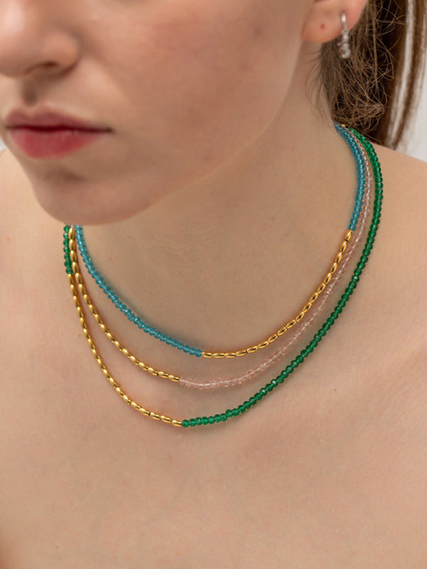 Women's titanium steel necklace colorful beaded choker necklace BLUE ZONE PLANET