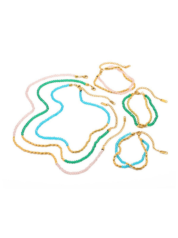 Women's titanium steel necklace colorful beaded choker necklace BLUE ZONE PLANET