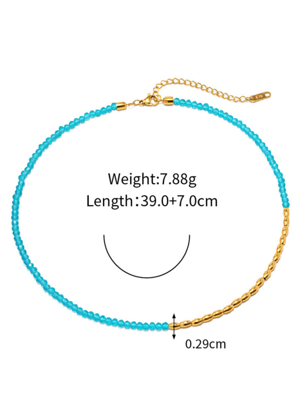 Women's titanium steel necklace colorful beaded choker necklace BLUE ZONE PLANET