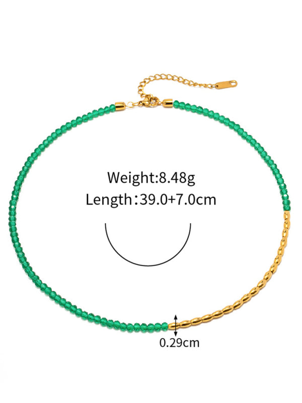 Women's titanium steel necklace colorful beaded choker necklace BLUE ZONE PLANET