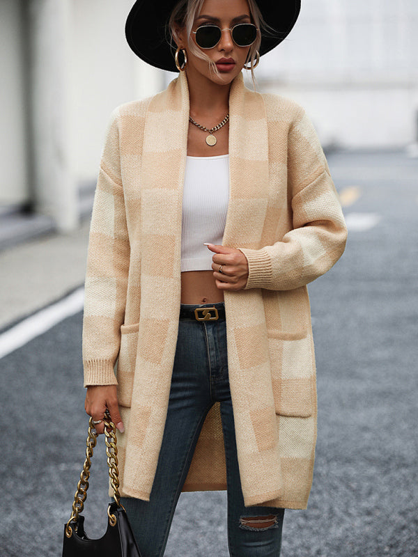 Blue Zone Planet | Coat Loose Plaid Color Block Knit Cardigan Sweater BLUE ZONE PLANET