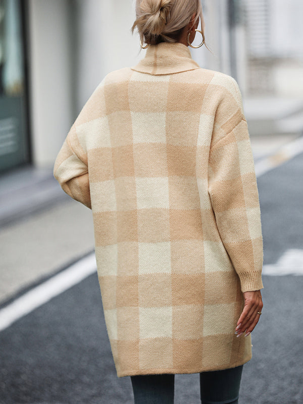 Blue Zone Planet | Coat Loose Plaid Color Block Knit Cardigan Sweater BLUE ZONE PLANET
