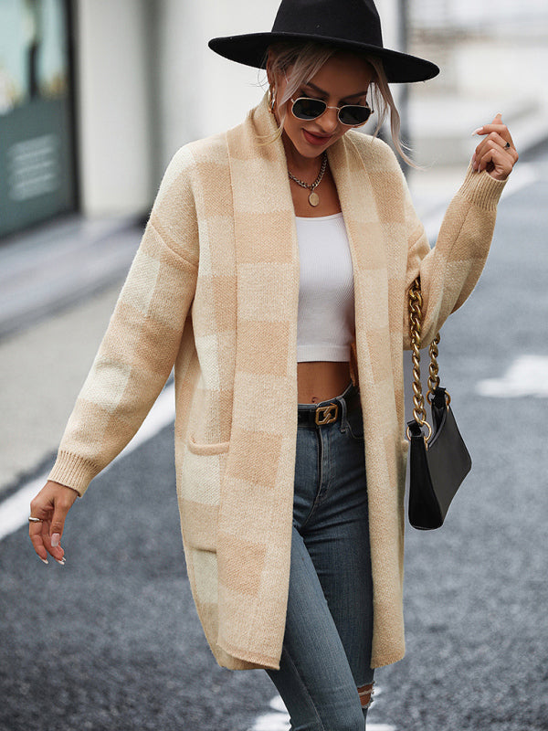 Blue Zone Planet | Coat Loose Plaid Color Block Knit Cardigan Sweater BLUE ZONE PLANET