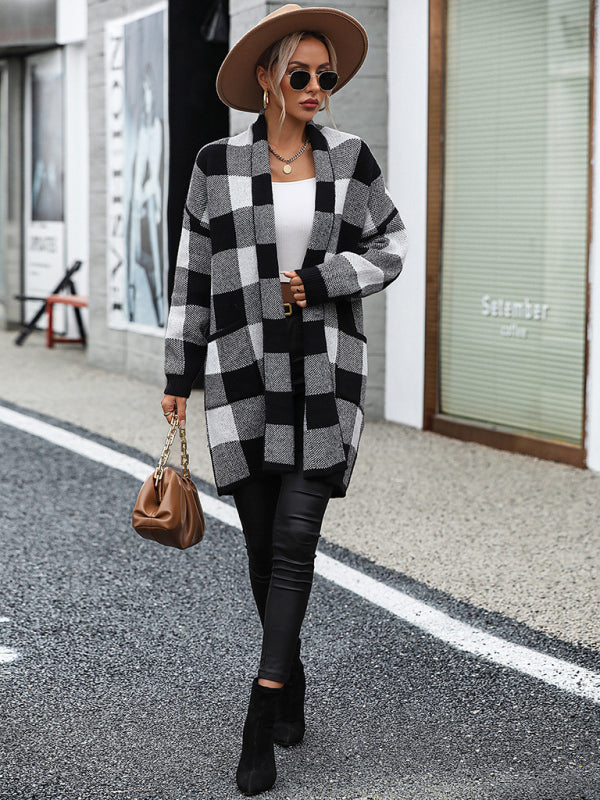 Blue Zone Planet | Coat Loose Plaid Color Block Knit Cardigan Sweater BLUE ZONE PLANET