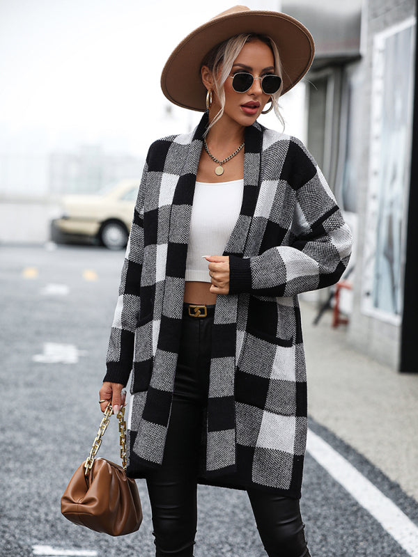 Blue Zone Planet | Coat Loose Plaid Color Block Knit Cardigan Sweater BLUE ZONE PLANET