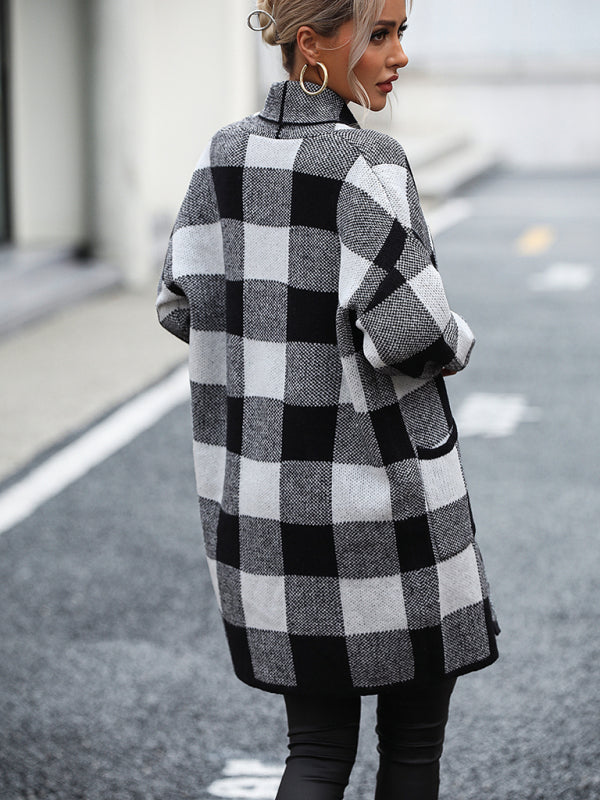 Blue Zone Planet | Coat Loose Plaid Color Block Knit Cardigan Sweater BLUE ZONE PLANET