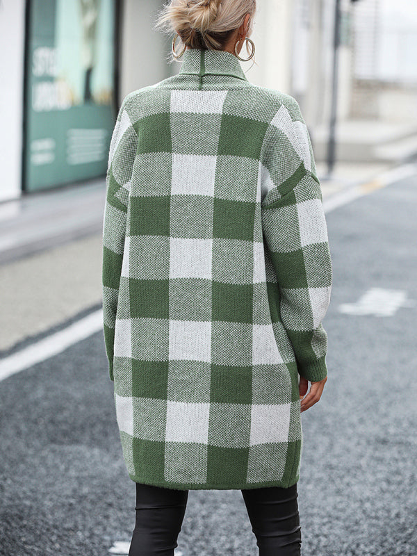 Blue Zone Planet | Coat Loose Plaid Color Block Knit Cardigan Sweater BLUE ZONE PLANET