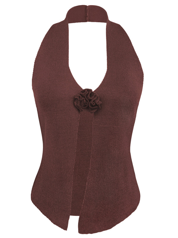 Women's Wool Halter Neck Rabbit Fleece Vest BLUE ZONE PLANET