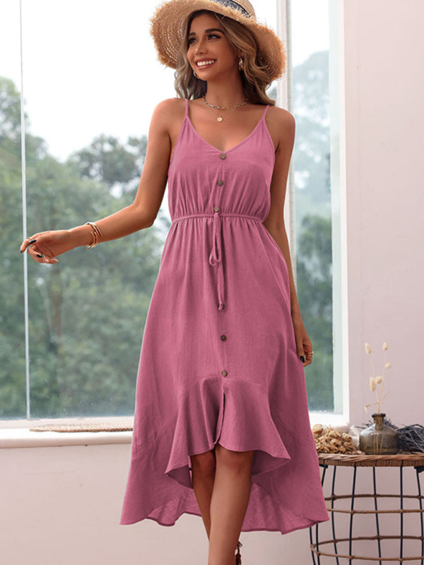 Blue Zone Planet | solid color spaghetti strap cotton linen dress BLUE ZONE PLANET
