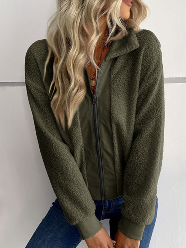 Blue Zone Planet | solid color long-sleeved lapel sherpa jacket BLUE ZONE PLANET
