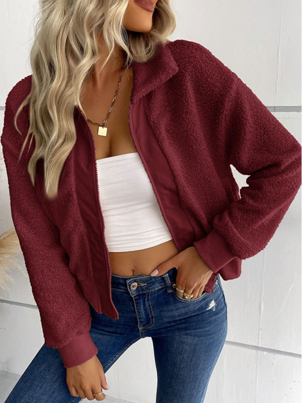 Blue Zone Planet | solid color long-sleeved lapel sherpa jacket BLUE ZONE PLANET