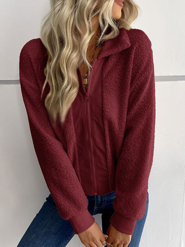 Blue Zone Planet | solid color long-sleeved lapel sherpa jacket BLUE ZONE PLANET