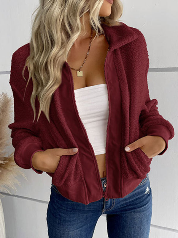 Blue Zone Planet | solid color long-sleeved lapel sherpa jacket BLUE ZONE PLANET