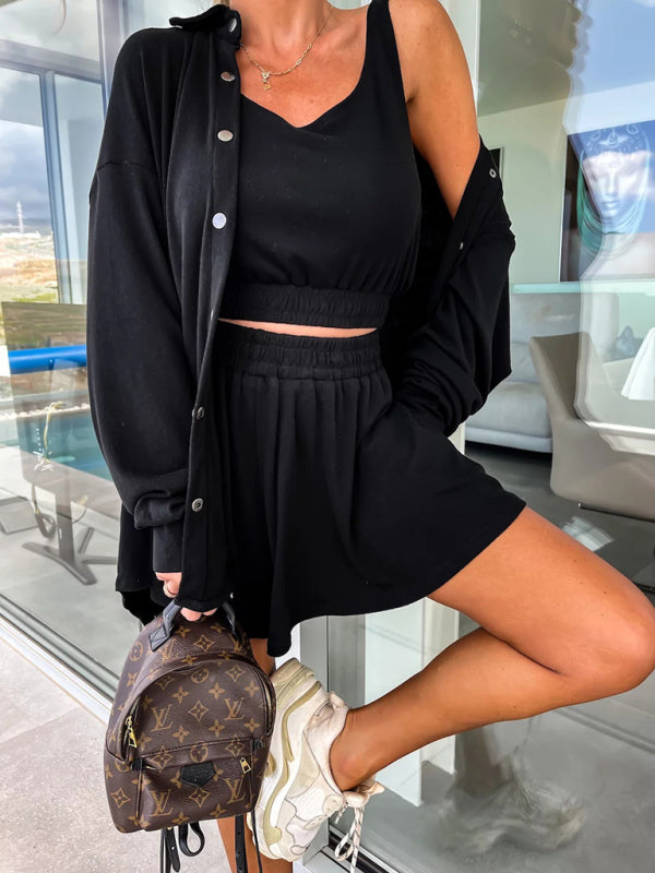 Blue Zone Planet | three-piece suit INS vacation loose pocket shorts sets BLUE ZONE PLANET