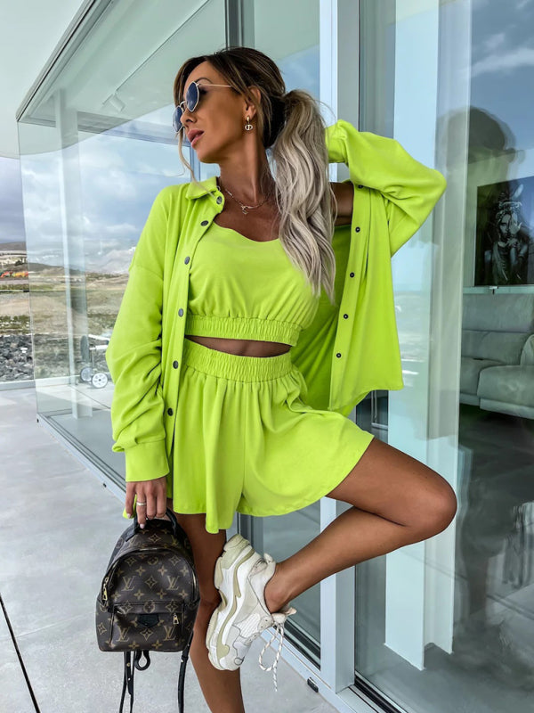 Blue Zone Planet | three-piece suit INS vacation loose pocket shorts sets BLUE ZONE PLANET