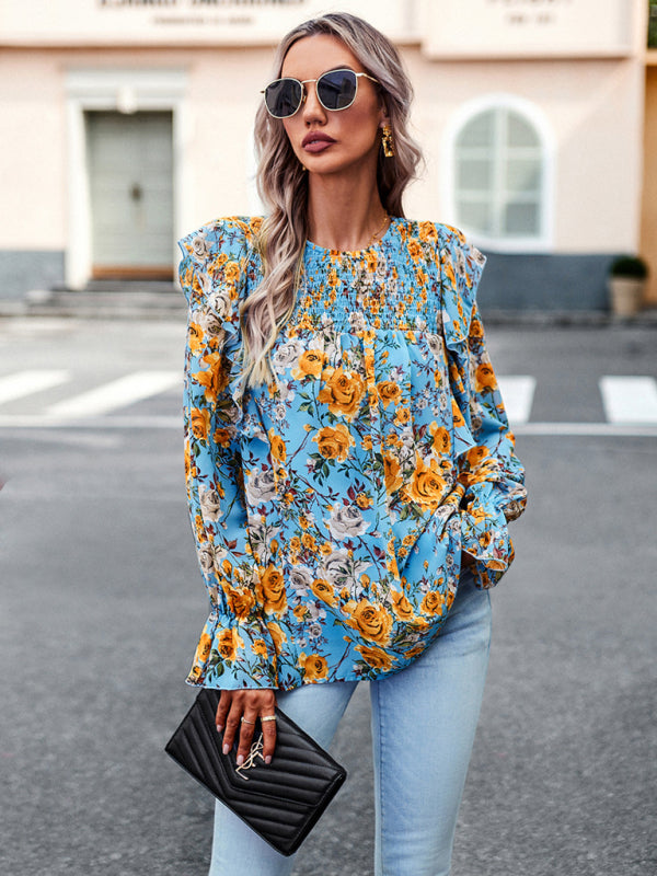 elegant commuter floral long-sleeved shirt BLUE ZONE PLANET