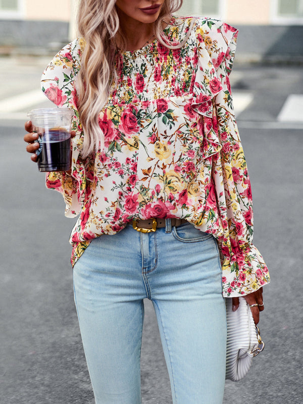 elegant commuter floral long-sleeved shirt BLUE ZONE PLANET